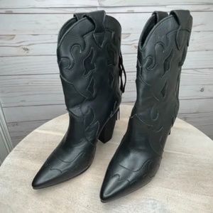 Dingo Lady's Night Womens Black Leather Western Fringe Size 8 Cowboy Boots New